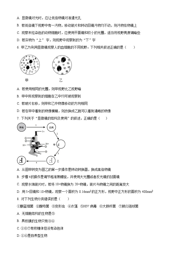 湖北省荆州中学2024-2025学年高一上学期9月月考生物试题 Word版无答案第2页