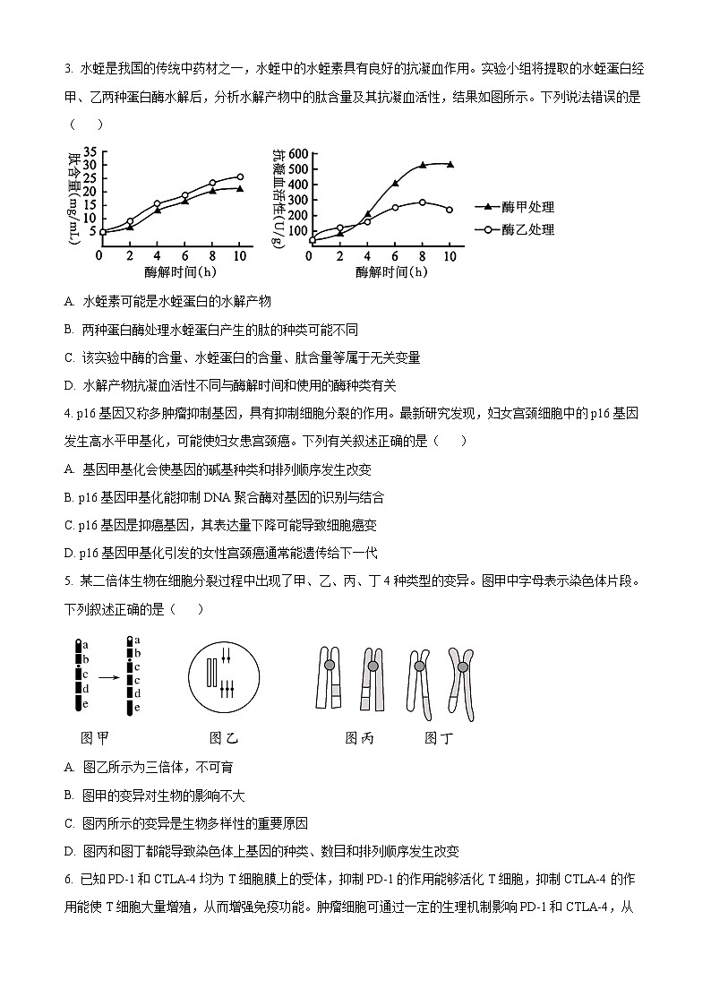 精品解析:广西壮族自治区河池市八校协作体2025届高三一模考试生物试题(原卷版)第2页