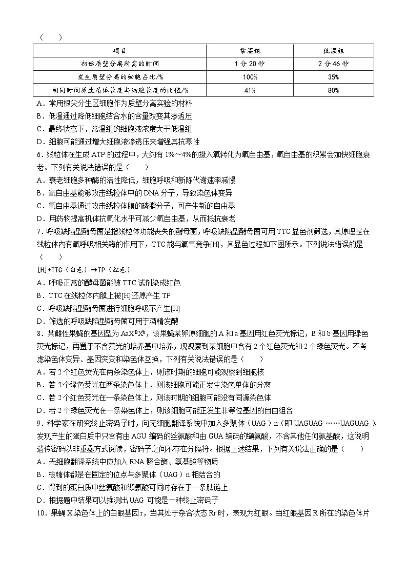 河南省部分名校2024-2025学年高三上学期10月阶段性检测二生物试题02