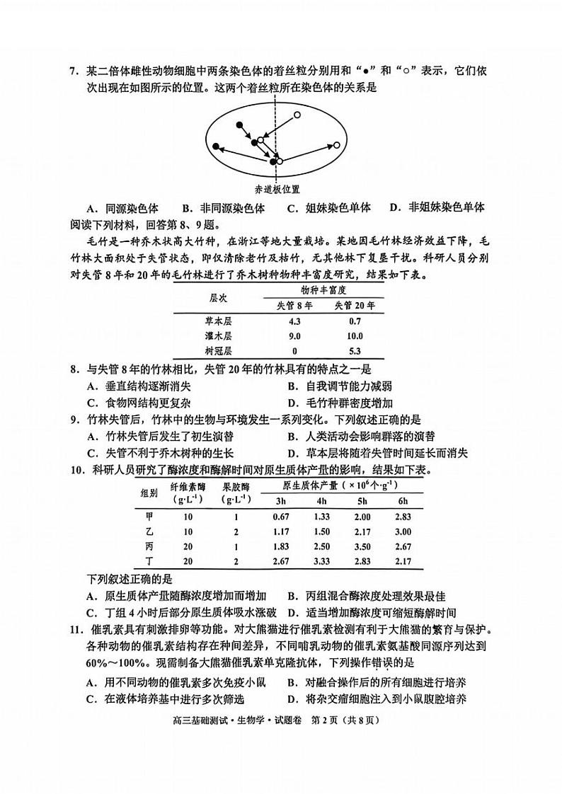 浙江省嘉兴2023_2024高三生物上学期9月联考试题pdf第2页