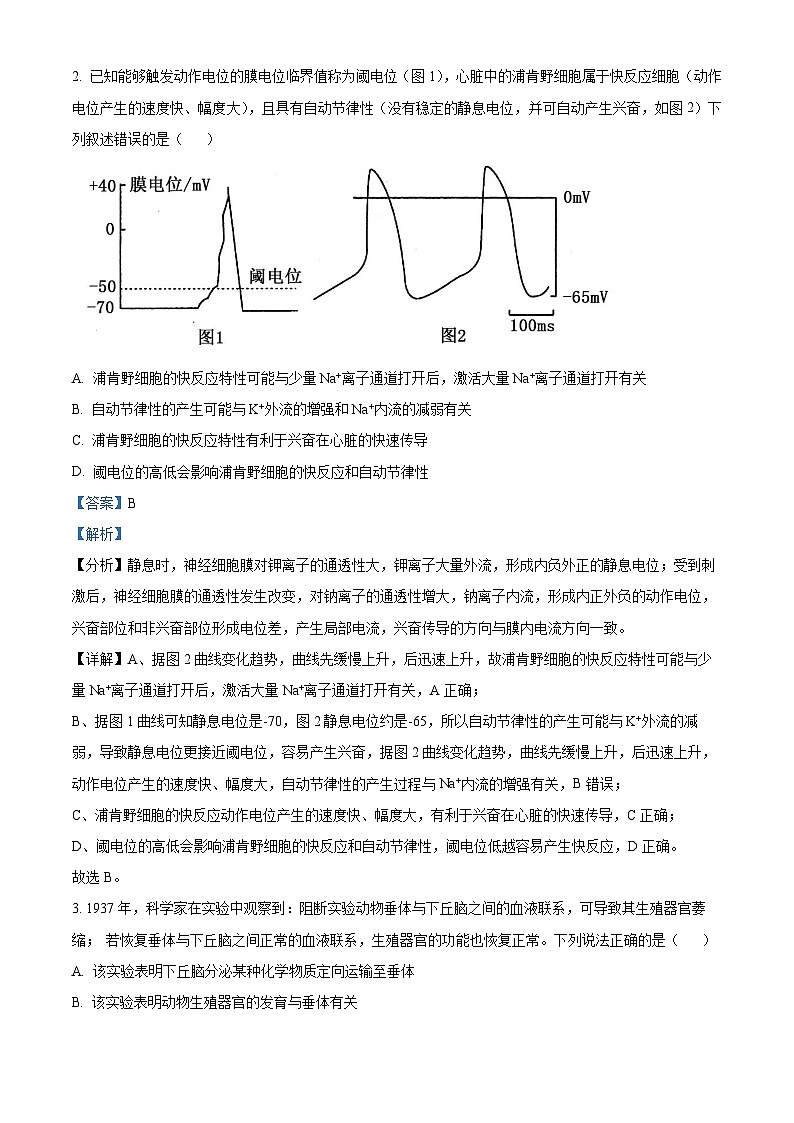 山东省菏泽市2023-2024学年高二上学期1月期末质量检测生物试题(Word版附解析)02