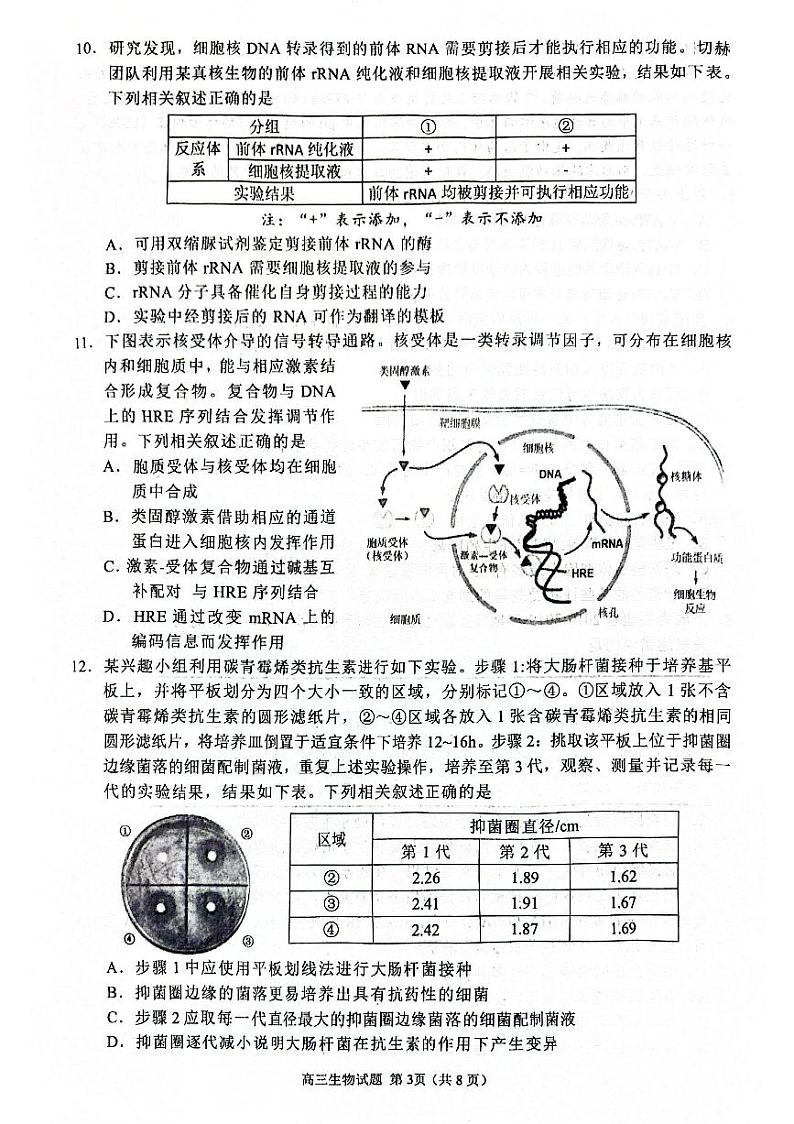 福建省泉州市2025届高中毕业班质量监测试卷(一)生物第3页
