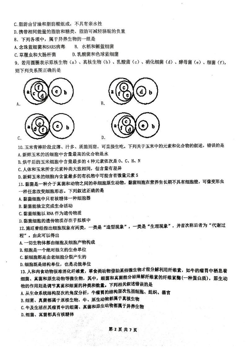 福建省厦门市湖里区厦门双十中学2024-2025学年高一上学期10月月考生物试题第2页