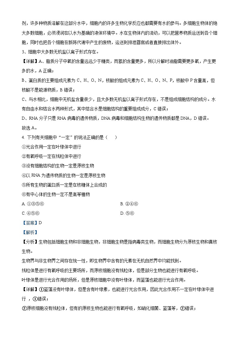 四川省遂宁市射洪中学2025届高三上学期一模生物试题(Word版附解析)03