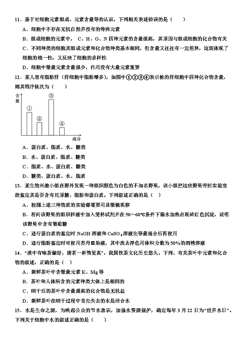 天津市武清区天和城实验中学2024-2025高一上学期10月月考生物试题第3页