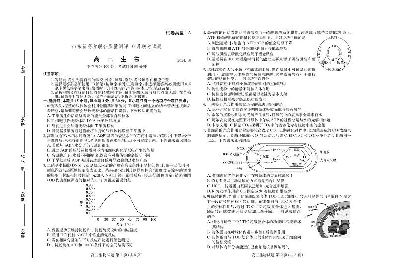 山东省新高考联合质量测评2024-2025学年高三上学期10月联考生物试题(PDF版附答案)01