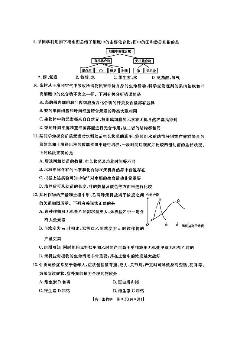 陕西省西安市黄河中学2024_2025学年高一上学期第一次月考生物试题03