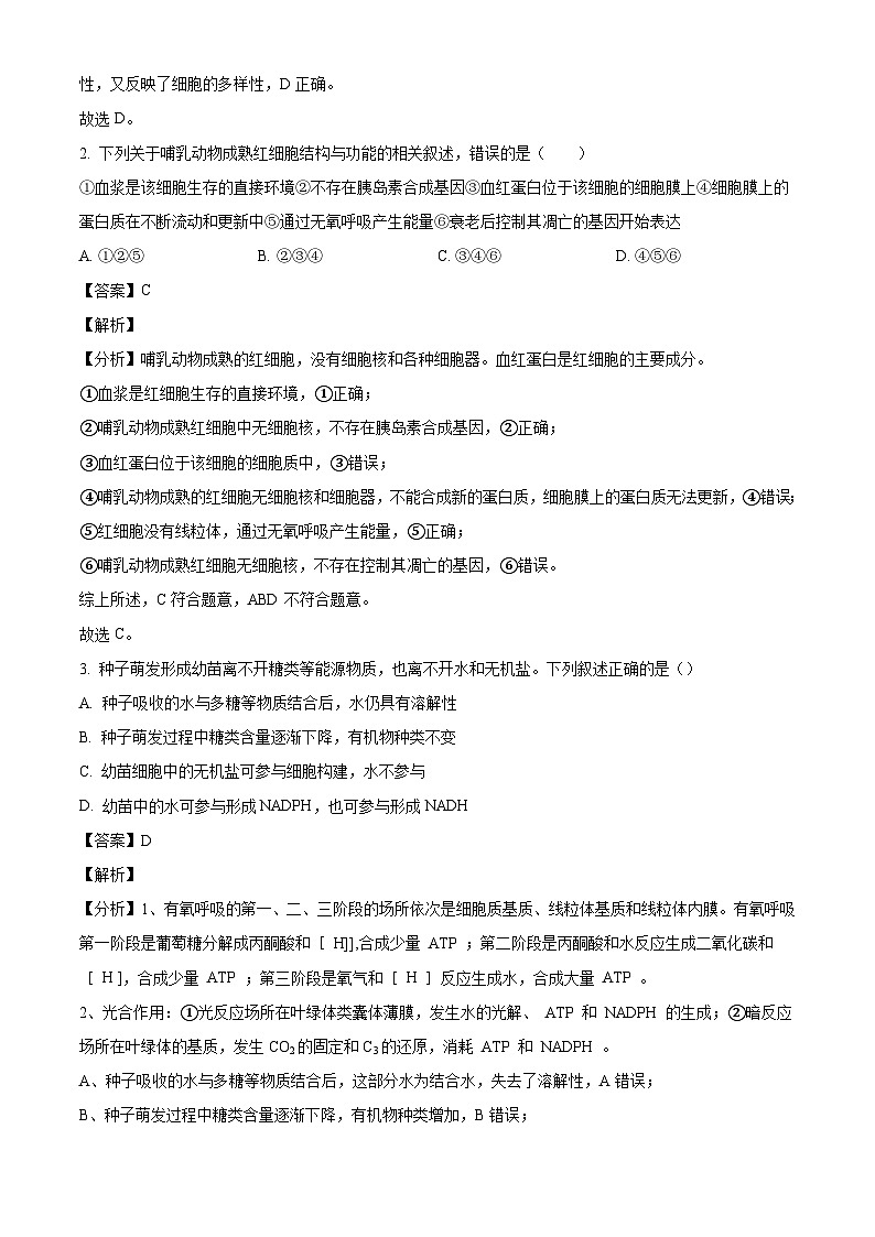 广东省深圳市罗湖区深圳中学2024-2025学年高三上学期10月月考生物试题(解析版)02