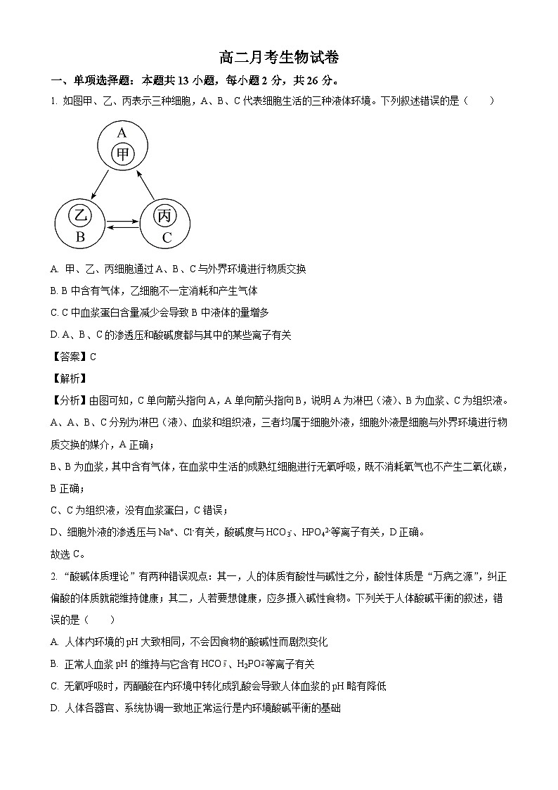河北省邯郸市大名县第一中学2024-2025学年高二上学期10月月考生物试卷(解析版)第1页