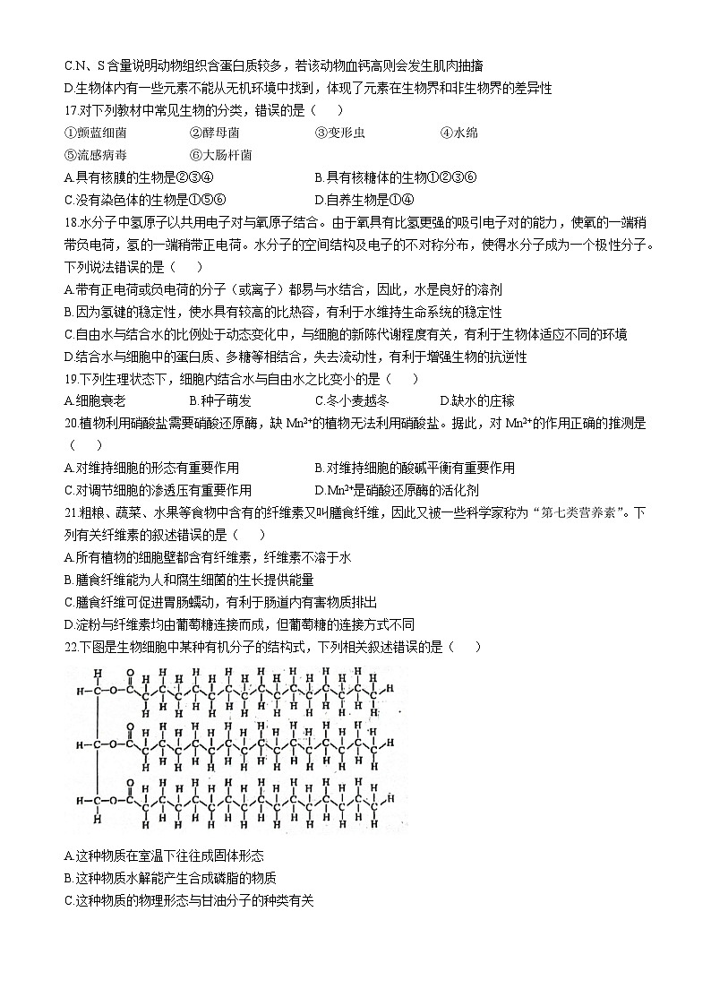 廣東省佛山市南海區(qū)石門(mén)中學(xué)2024-2025學(xué)年高一上學(xué)期10月月考生物試題(無(wú)答案)第3頁(yè)