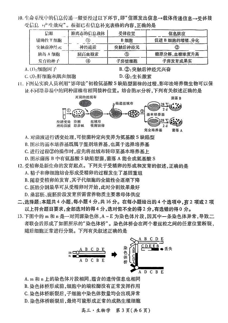江西省红色十校2025届高三上学期第一次联考试卷生物第3页