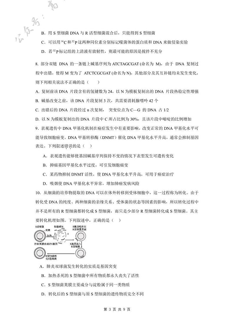 四川省成都外国语学校2024-2025学年高三上学期10月月考试题 生物 含答案(可编辑)第3页