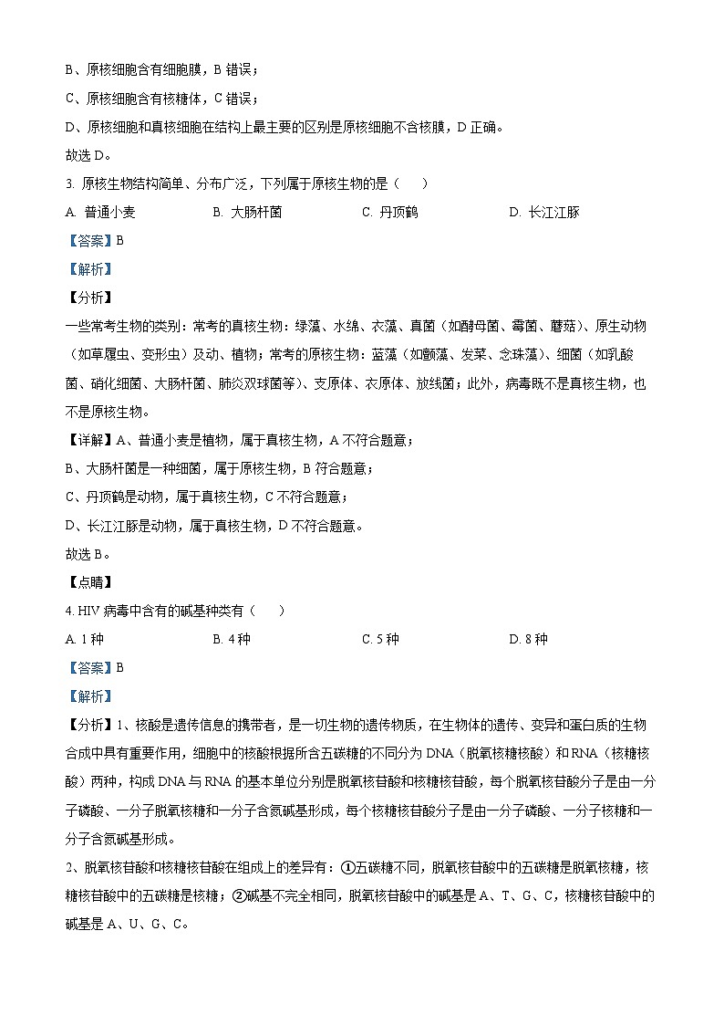 南寧廣西大學(xué)附中2023-2024學(xué)年高一11月期中生物試題(解析版)第2頁