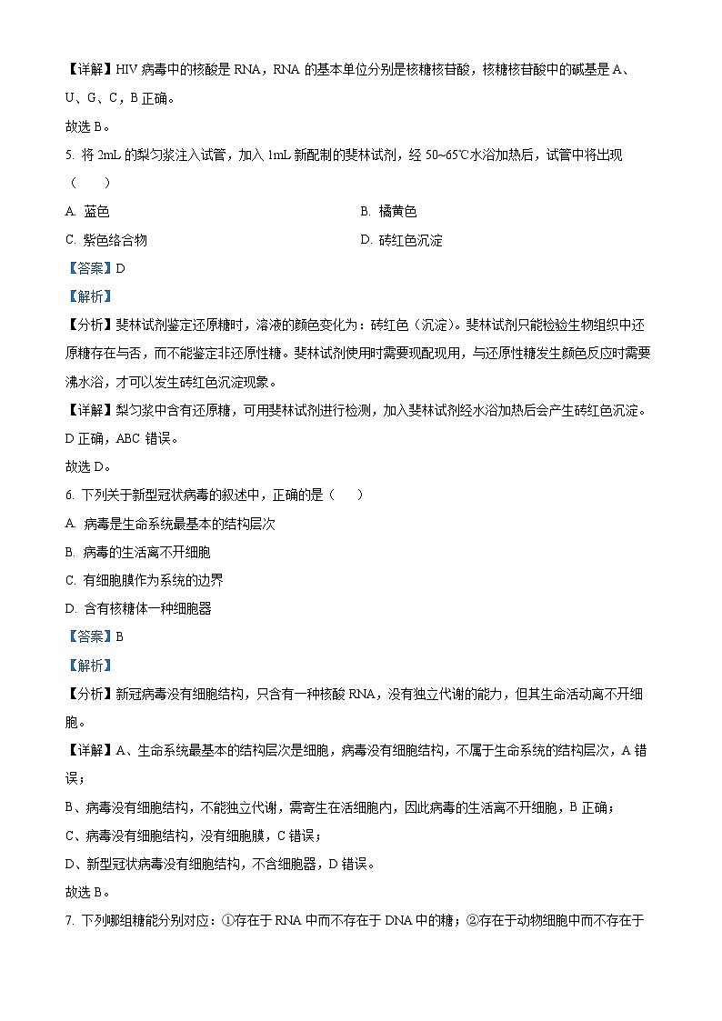 南寧廣西大學(xué)附中2023-2024學(xué)年高一11月期中生物試題(解析版)第3頁
