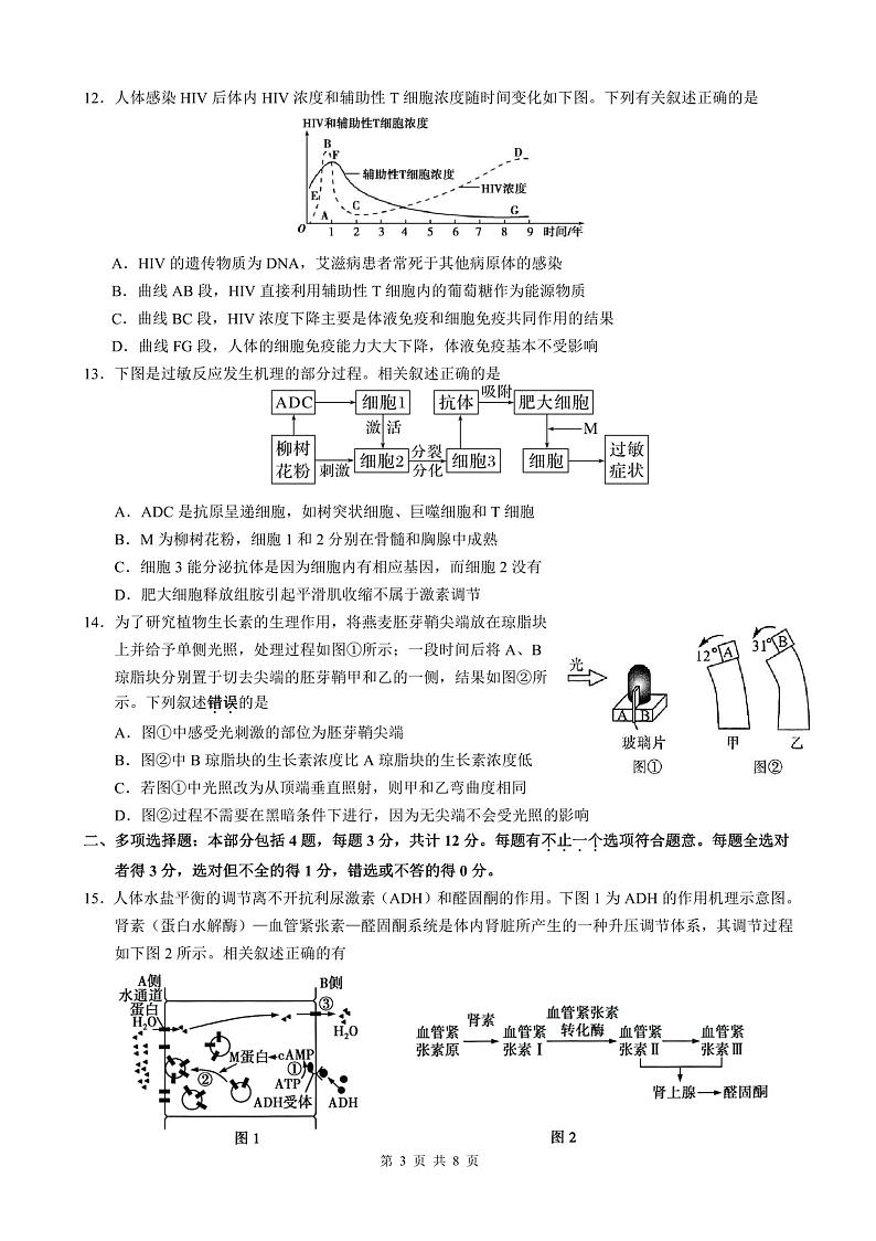 江苏省徐州市第七中学2024-2025学年高二上学期9月月考生物试题第3页