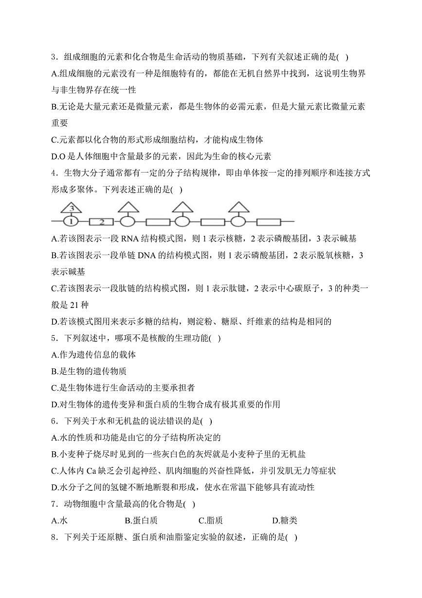 [生物]山東省泰安市肥城市肥城市慈明學(xué)校2024～2025學(xué)年高一上學(xué)期第一次月考學(xué)試卷(有解析)第2頁(yè)
