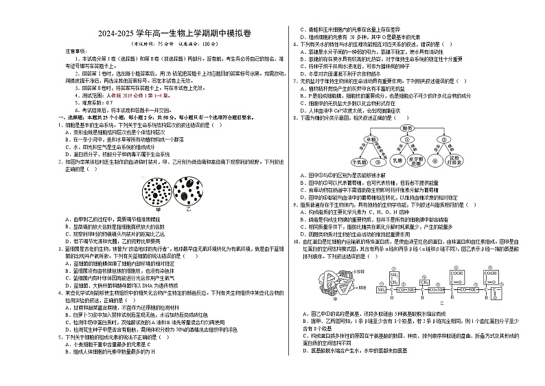 (人教版2019,第1_4章)01【测试范围:第1~4章】(考试版A3)(人教版2019)第1页