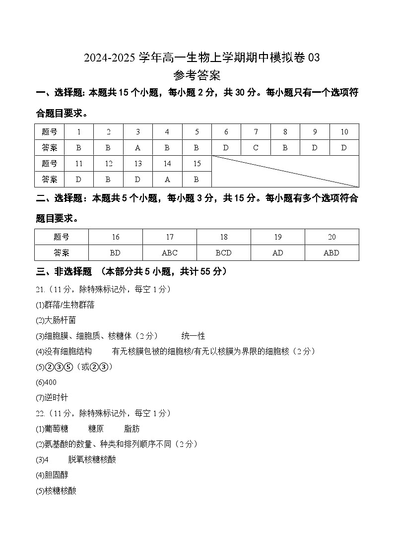 (多选版,人教版2019第1_4章)03(参考答案)(新高考通用)第1页