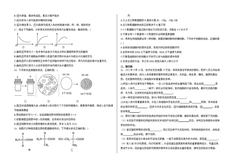 山东省泰安市新泰市紫光实验中学2024-2025学年高一上学期10月份第一次月考测试生物试卷第3页