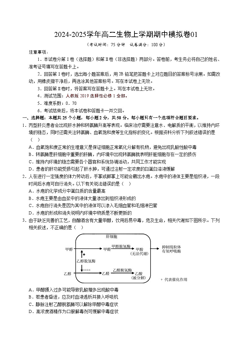 (人教版2019,选择性必修1)01(考试版A4)(人教版2019)第1页