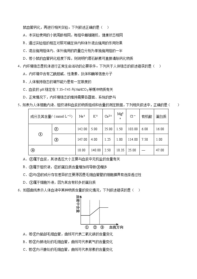 2024-2025学年高二上学期期中模拟考试生物(江苏专用,选择性必修1)试卷(Word版附解析)02