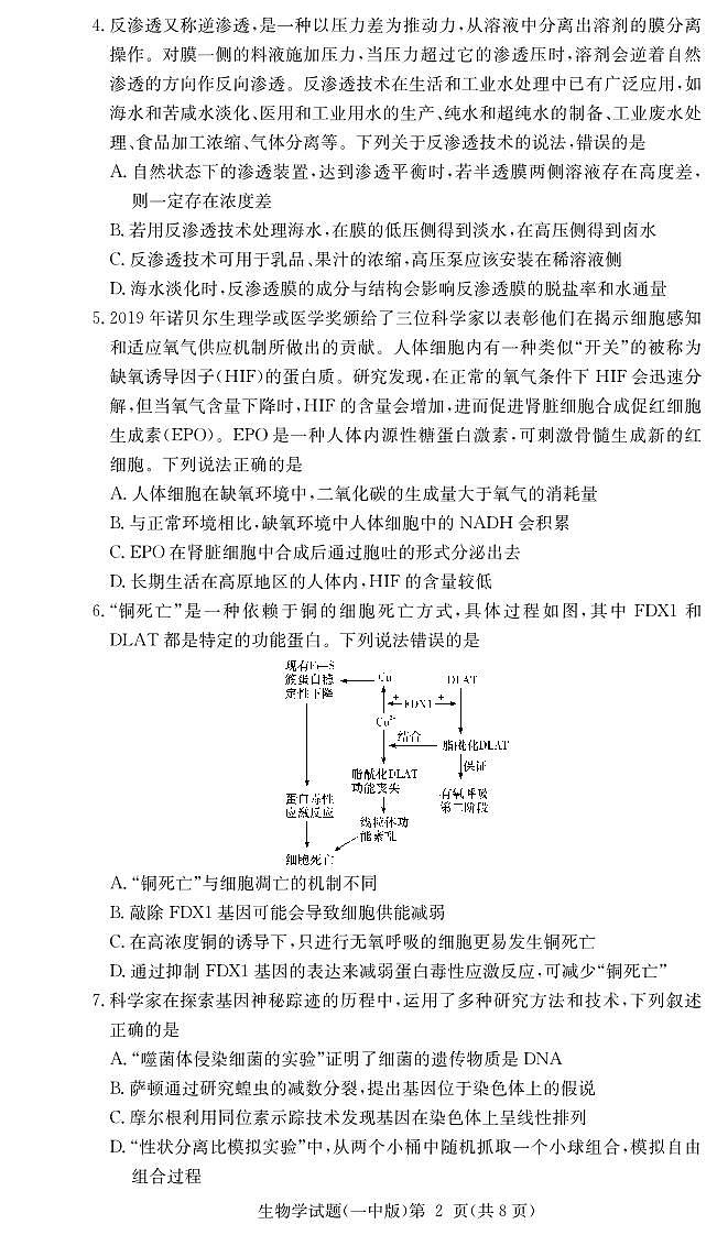 湖南省长沙市第一中学2024-2025学年高三上学期月考卷(二)生物学02