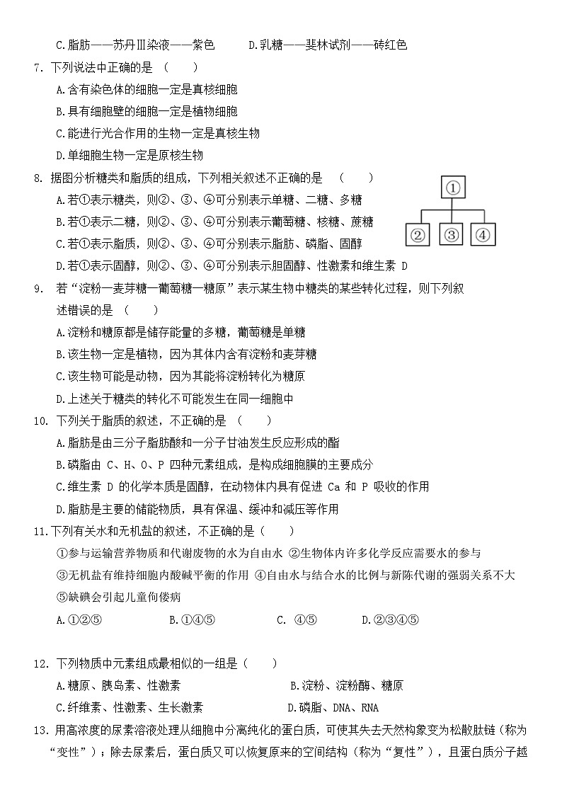 吉林省长春市朝阳区长春市第十七中学2024-2025学年高一上学期10月月考生物试题第2页