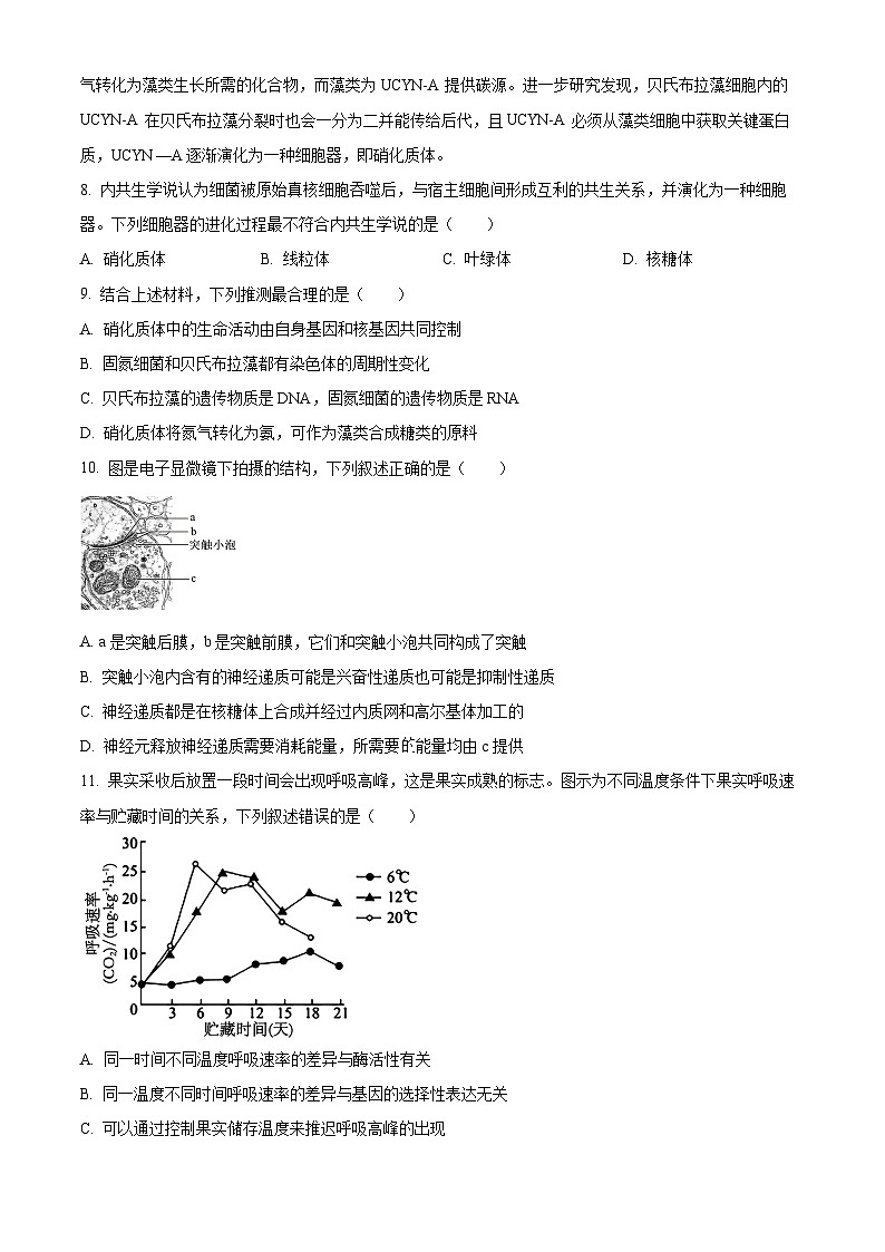 浙江省强基联盟2024-2025学年高二上学期10月联考生物试卷(Word版附解析)03