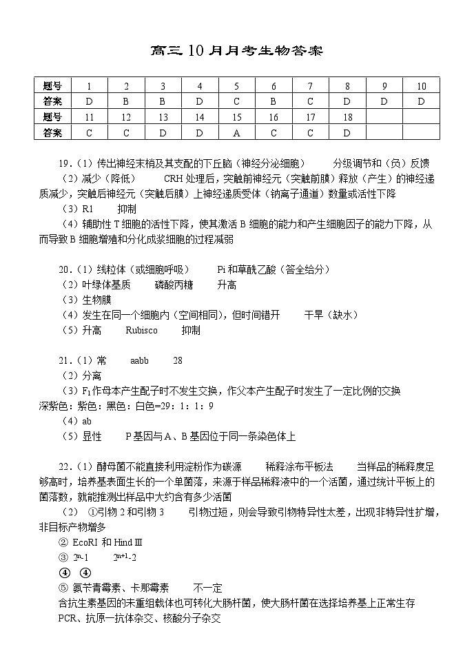 湖北省沙市中学2024-2025学年高三上学期10月月考生物试题及答案01