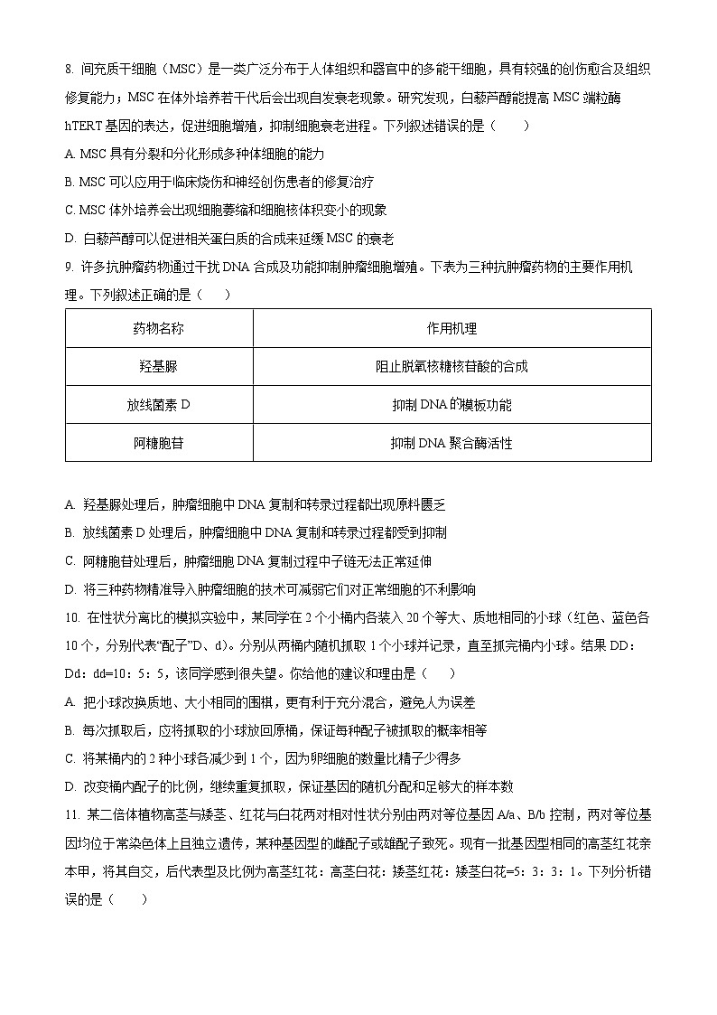 四川省遂宁市遂宁中学2024-2025学年高三上学期一诊模拟考试生物试卷 Word版无答案第3页