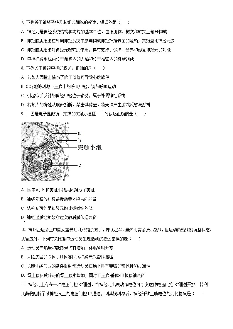 江苏省泰州中学2024-2025学年高二上学期10月月考生物试卷(Word版附答案)第3页