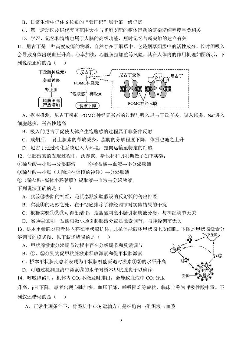山东省济南市第一中学2024-2025学年高二上学期10月学情检测生物试卷(PDF版附答案)第3页