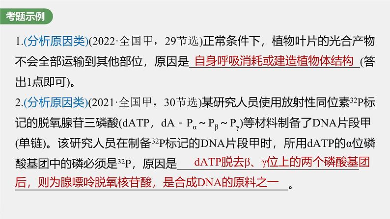 (新人教版)高考生物一轮复习讲义课件 第3单元 长句表达(二) 细胞代谢中的原因分析(含解析)02