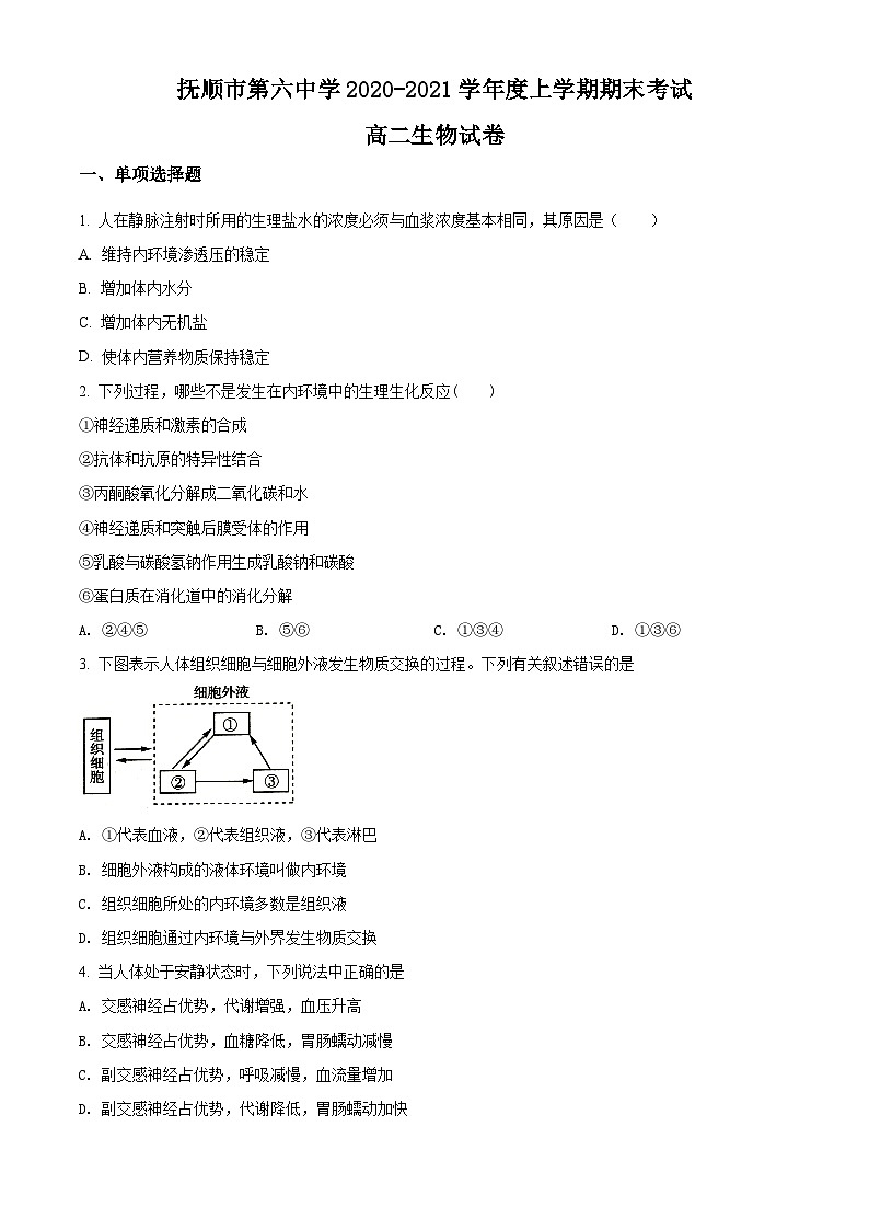 精品解析：遼寧省撫順市六中2020-2021學(xué)年高二上學(xué)期期末生物試題（原卷版）第1頁