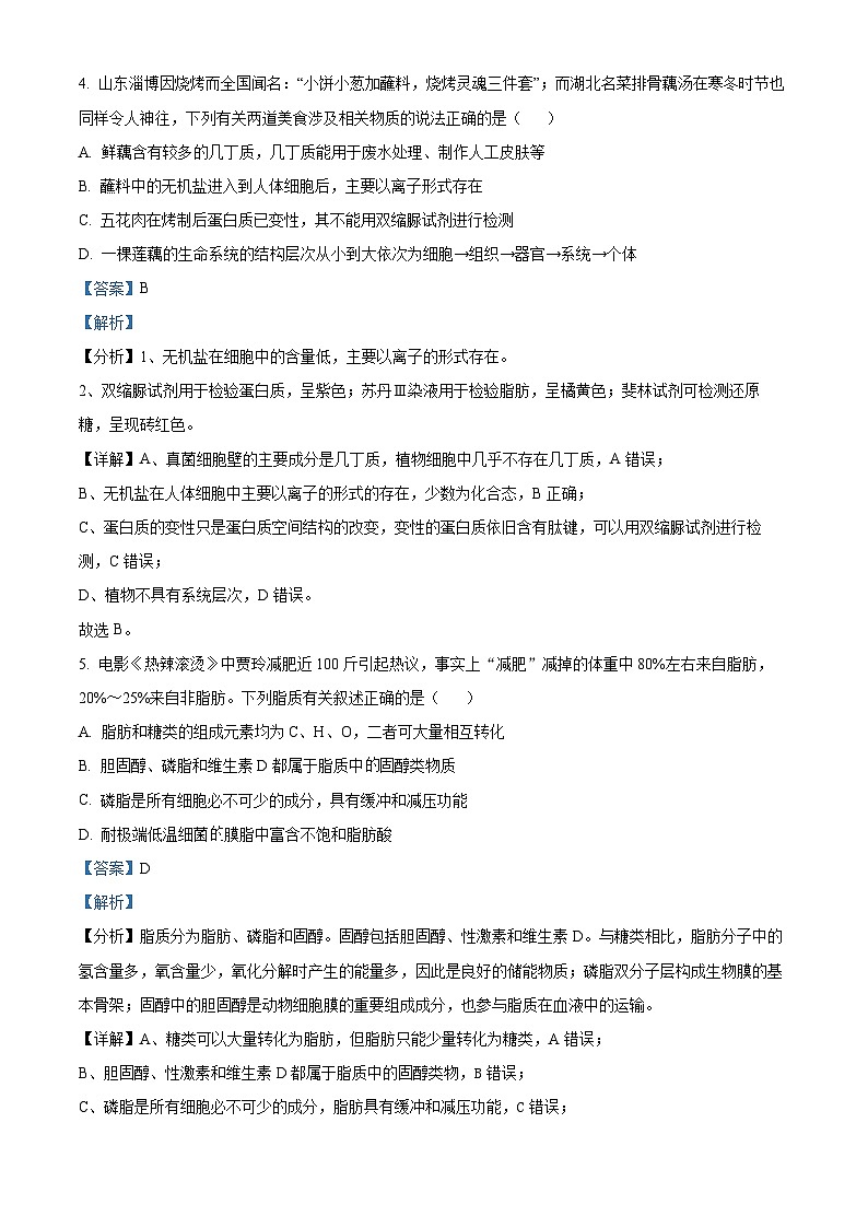 湖北省武汉市洪山高级中学2024-2025学年高一上学期10月考试生物试卷(Word版附解析)03