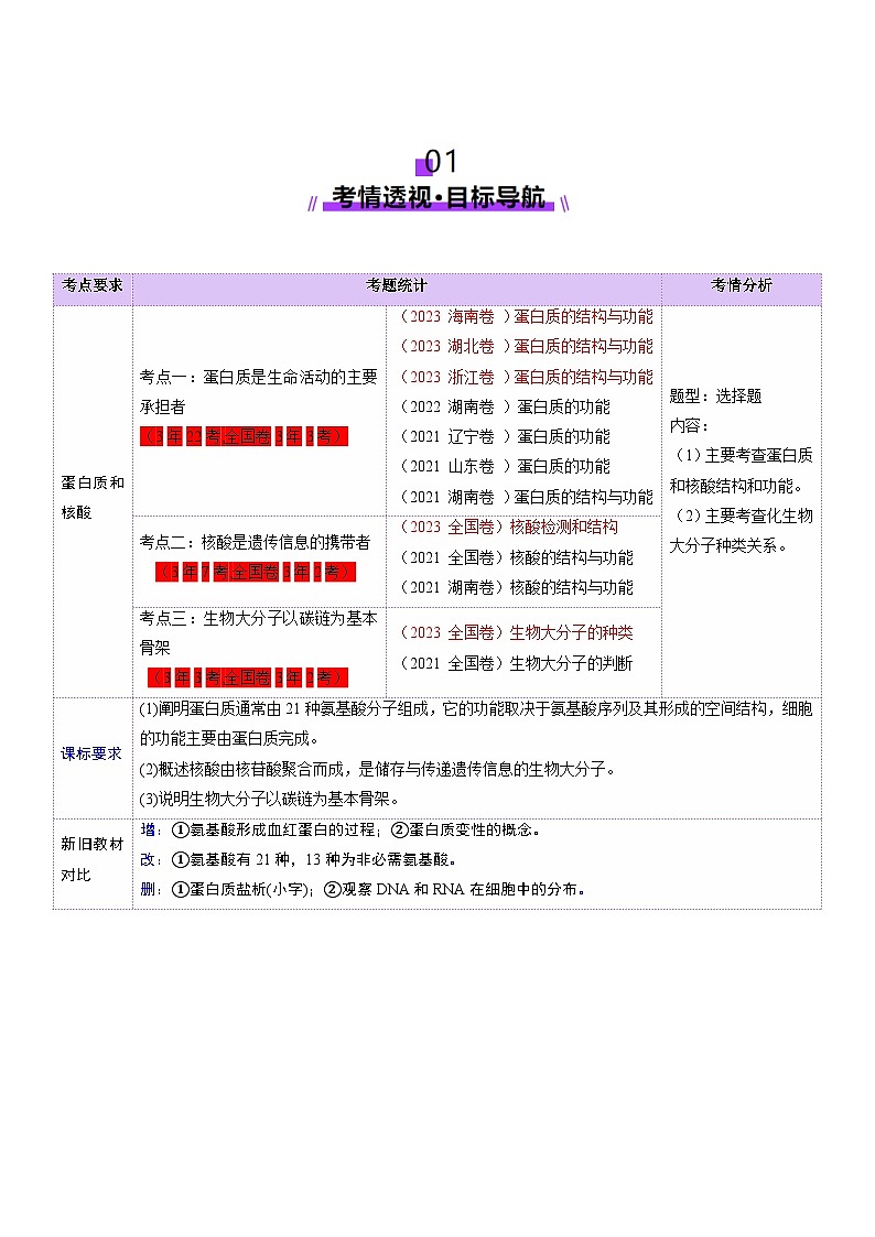 新高考生物一輪復(fù)習(xí)講練測第04講 蛋白質(zhì)和核酸（講義）（原卷版）第2頁