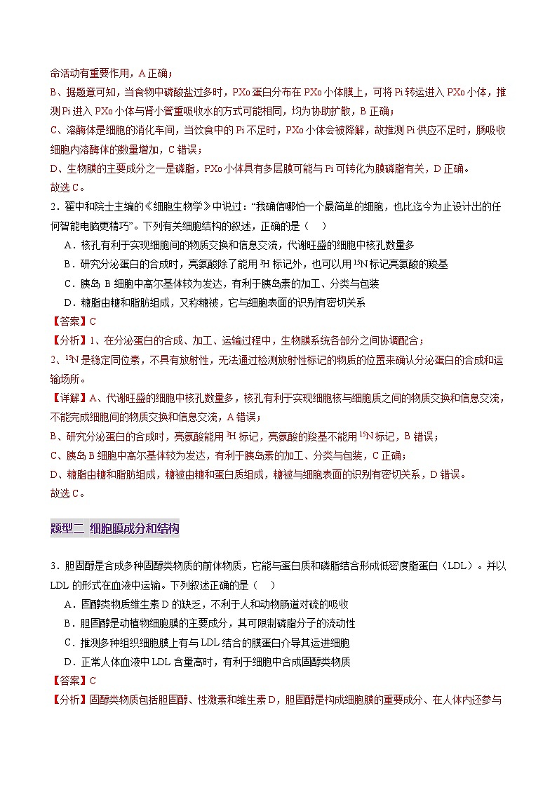 新高考生物一轮复习讲练测第05讲 细胞膜和细胞核(练习)(2份,原卷版+解析版)02