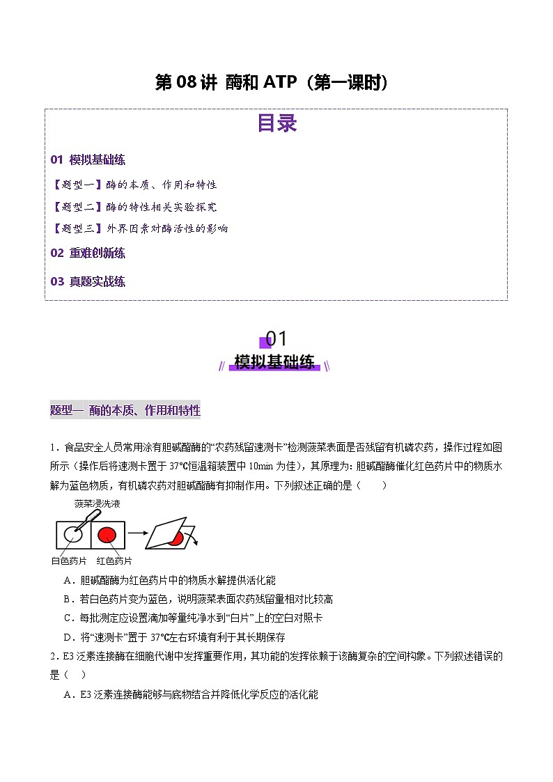 新高考生物一轮复习讲练测第08讲 酶和ATP(第一课时)(练习)(2份,原卷版+解析版)01