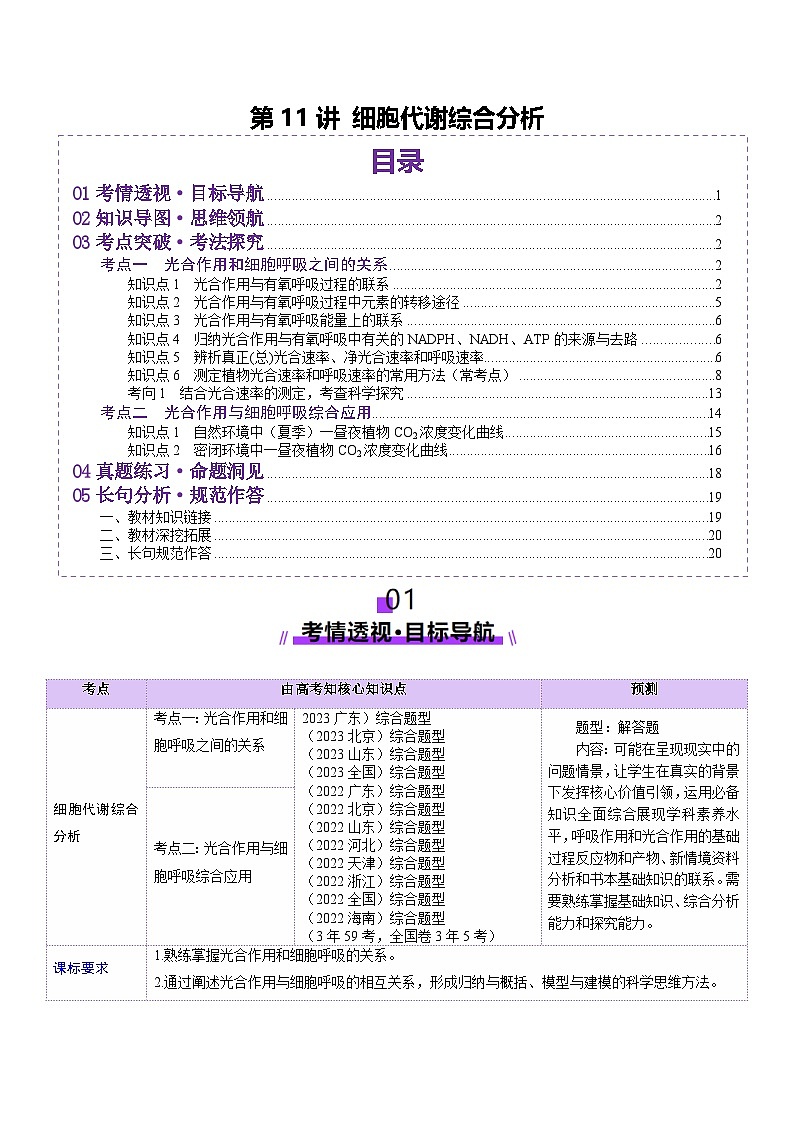 新高考生物一輪復(fù)習(xí)講練測第11講 細(xì)胞代謝綜合分析（講義）（解析版）第1頁