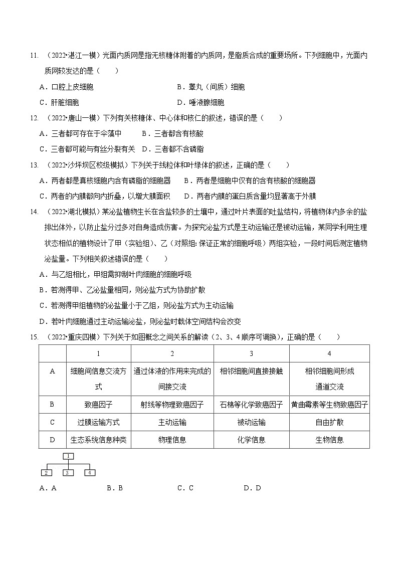 新高考生物二轮复习讲练测第2讲 细胞的结构与功能、物质出入细胞的方式(检测)(原卷版)第3页