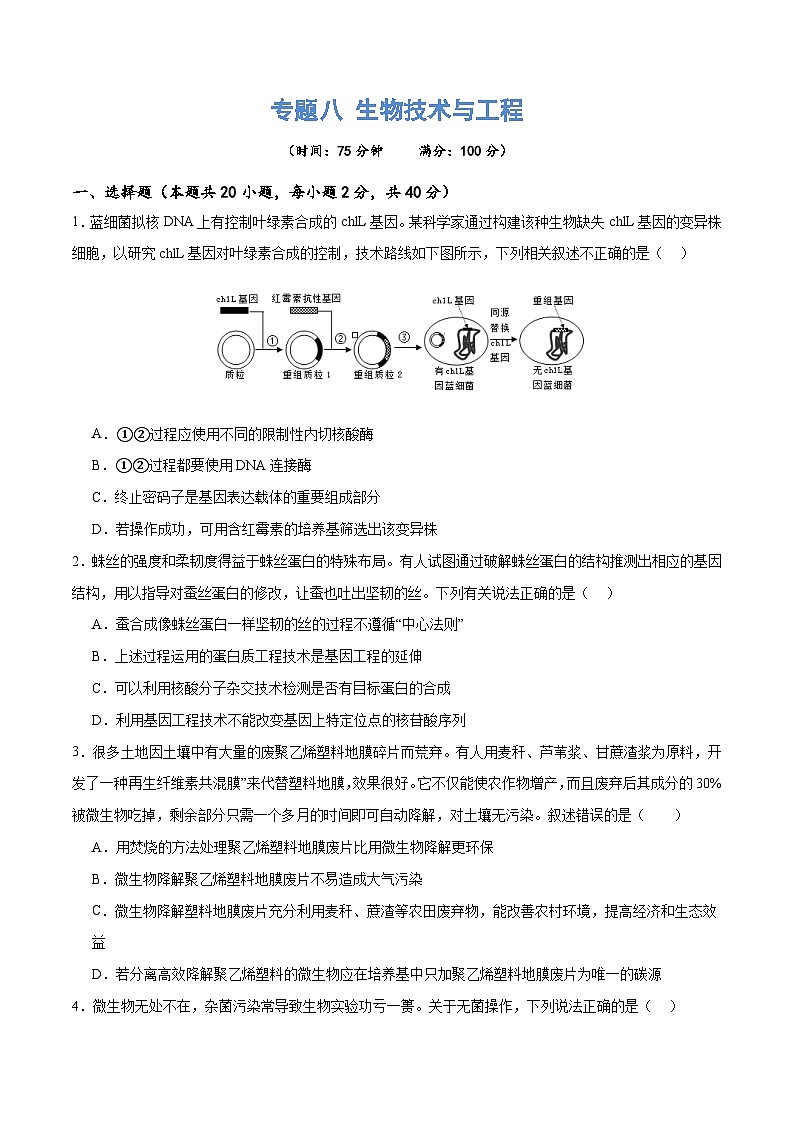 新高考生物二轮复习讲练测专题八 生物技术与工程(测试)(原卷版)第1页