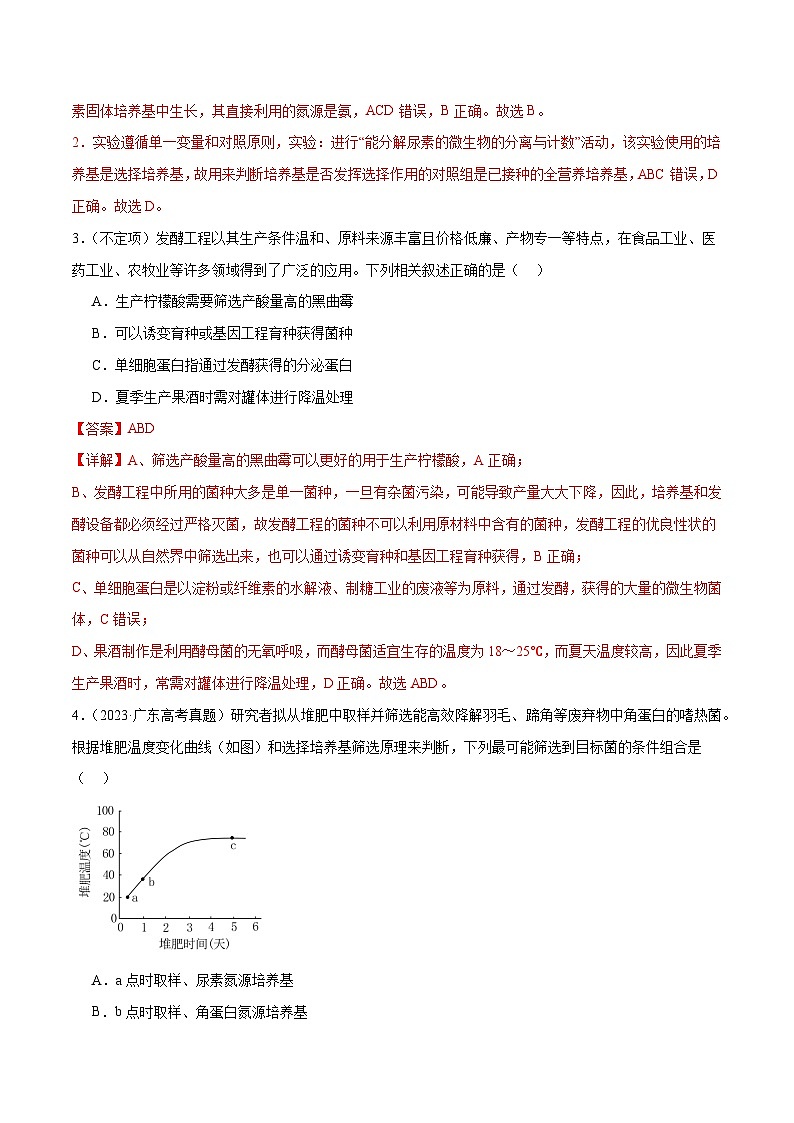 新高考生物二轮复习讲练测第16讲 发酵工程(练习)(解析版)第2页