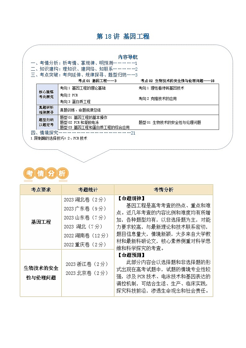 新高考生物二轮复习讲练测第18讲 基因工程(讲义)(2份,原卷版+解析版)01