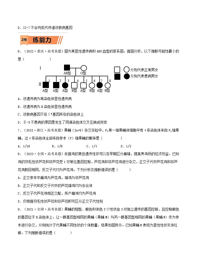 新高考生物一轮复习小题多练第15练 伴性遗传和人类遗传病(原卷版)第3页