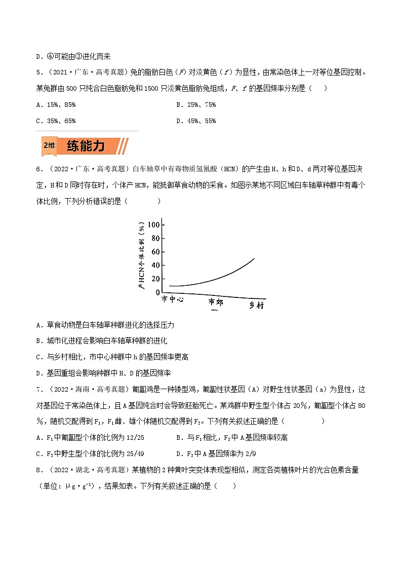 新高考生物一轮复习小题多练第21练 生物的进化(原卷版)第2页