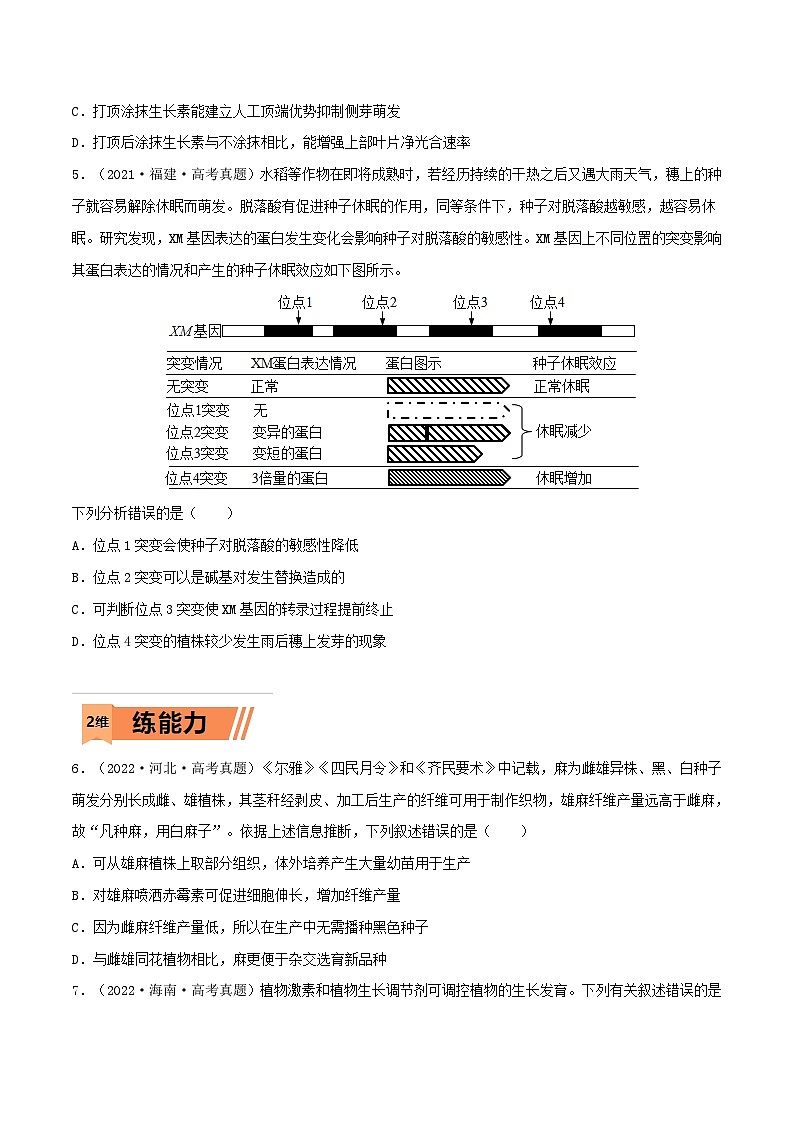 新高考生物一轮复习小题多练第26练 植物激素调节(原卷版)第2页