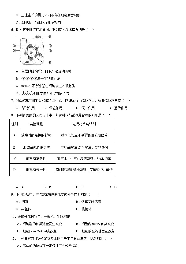 新高考生物二轮复习专题训练专题一 分子与细胞(选择题特训)(原卷版)第2页