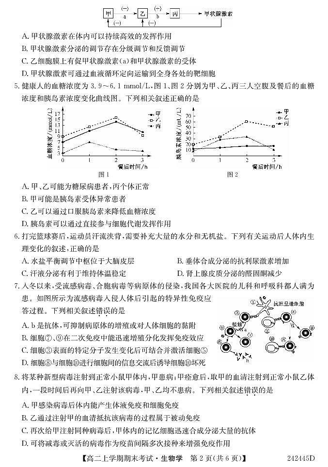 河南省中州联盟2023-2024学年高二上学期期末考试生物试卷第2页