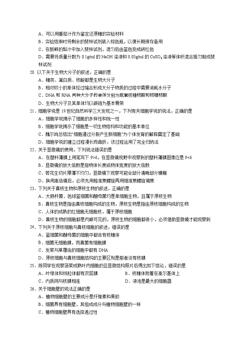 江苏省南京市六校2024-2025学年高一上学期10月期中联合调研生物试题第3页