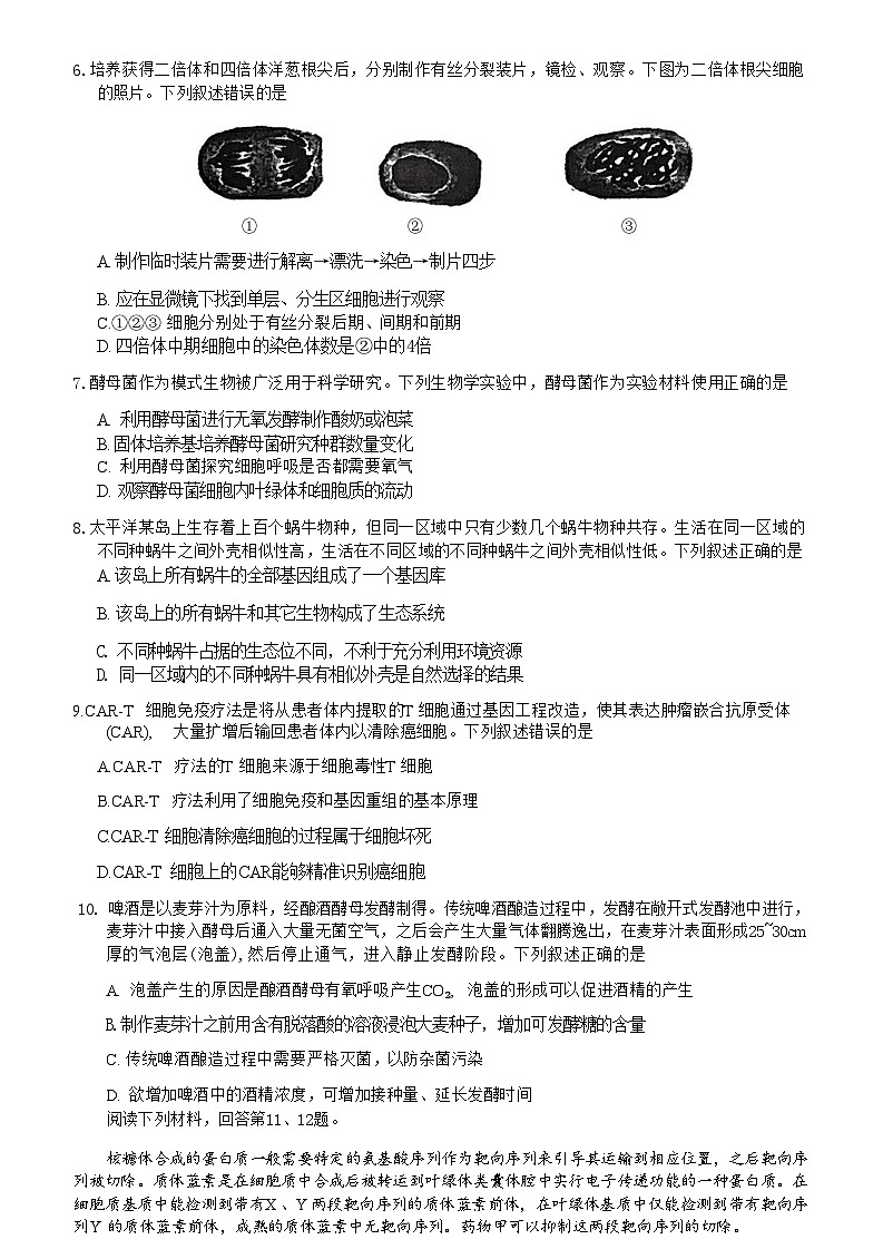 【浙江卷】浙江省2024学年第一学期江浙皖高中(县中)发展共同体高三年级10月联考(10.5-10.7) 生物试卷第3页